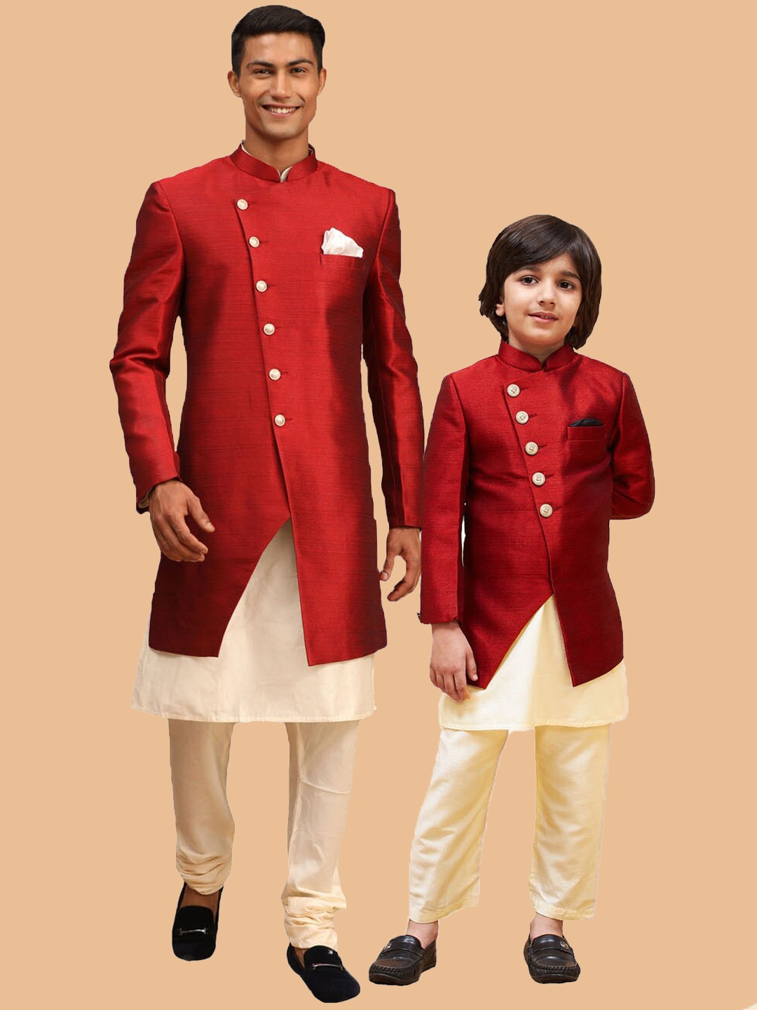 

VASTRAMAY Boys Angrakha Style Indo Western Sherwani, Maroon