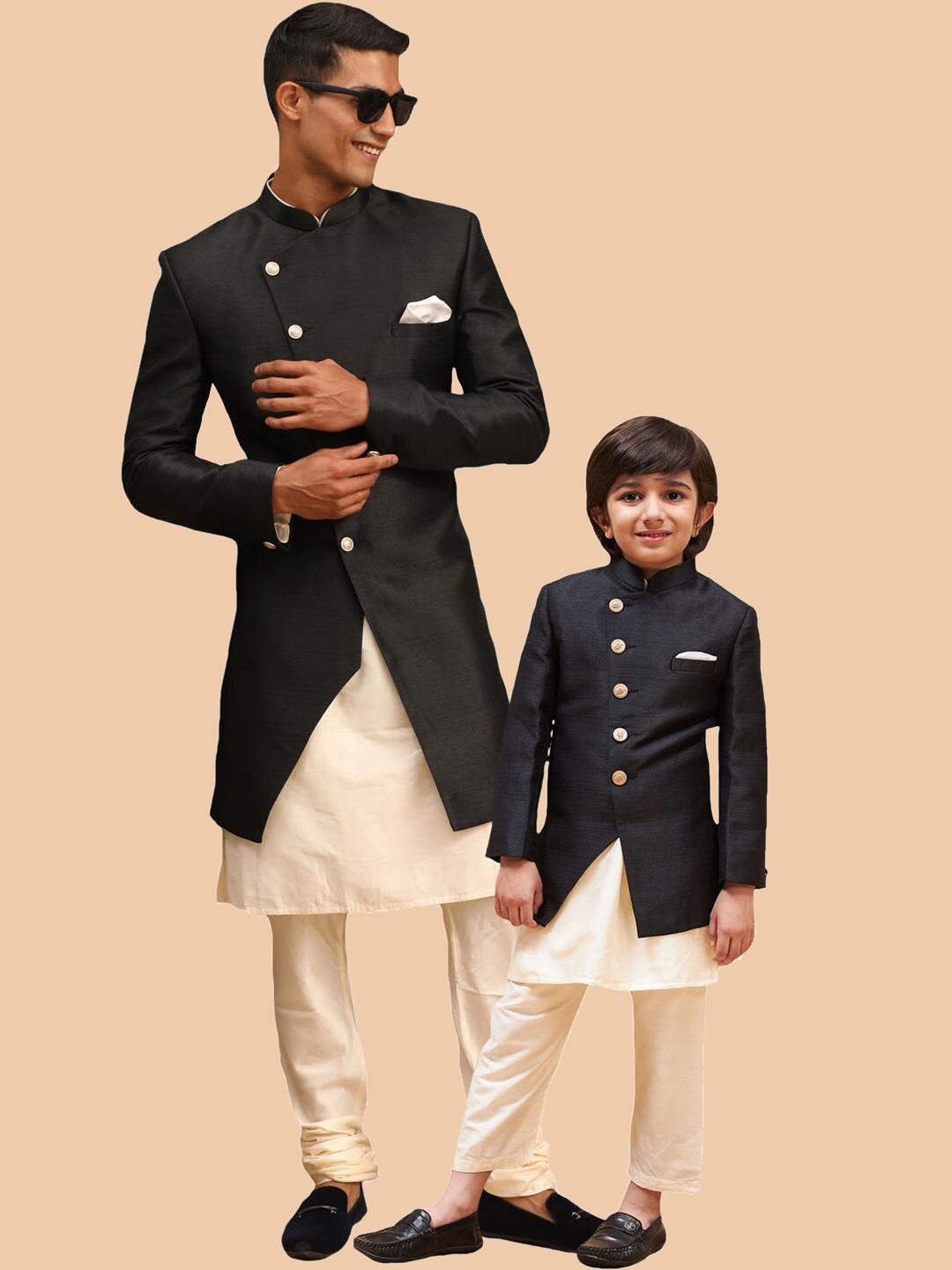 

VASTRAMAY Boys Angrakha Style Slim-Fit Indo Western Sherwani, Black