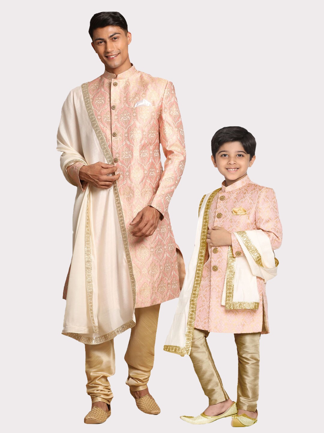 

VASTRAMAY Boys Woven-Design Slim-Fit Sherwani Set, Pink