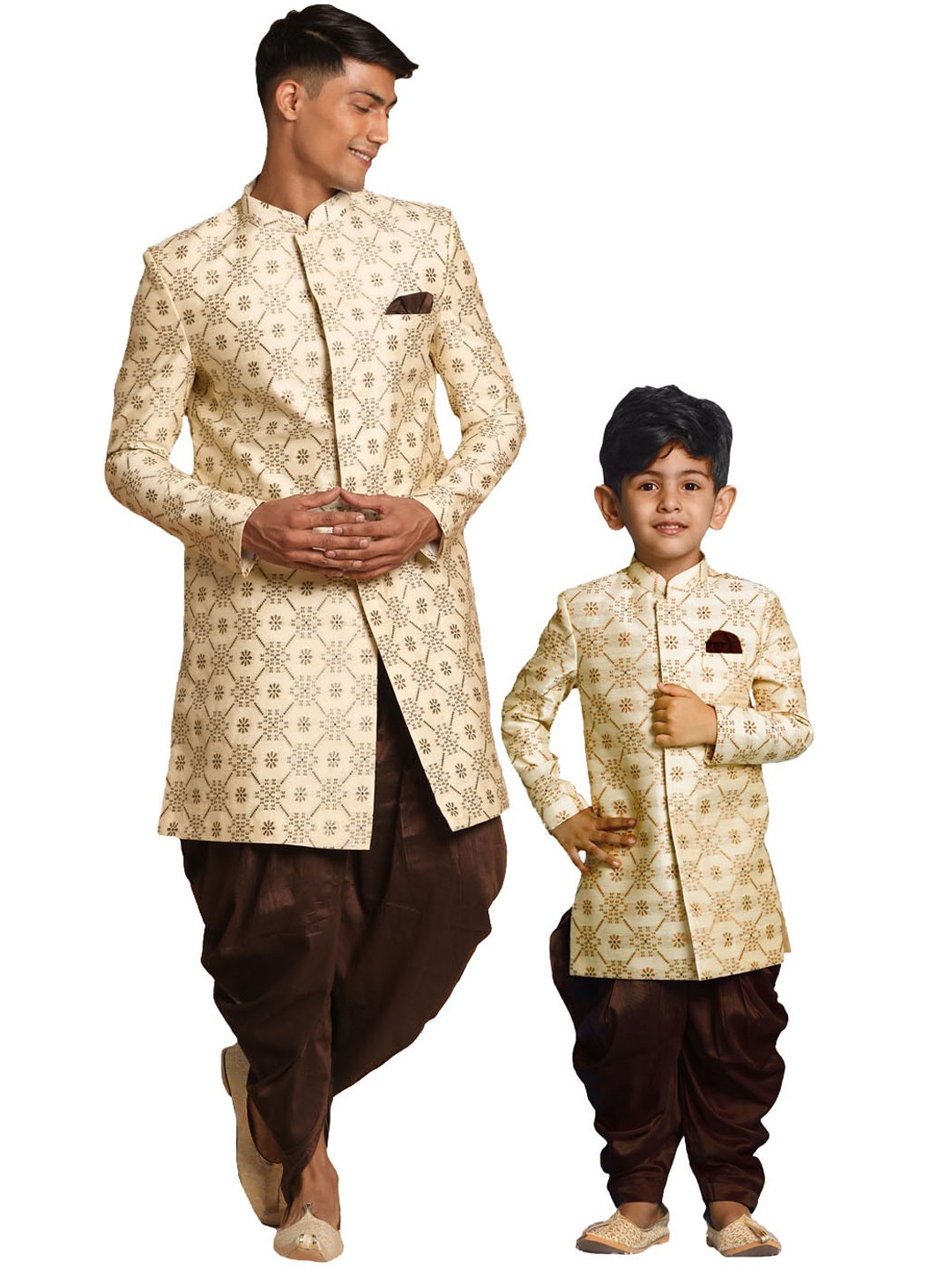 

VASTRAMAY Boys Woven-Design Sherwani Set, Beige