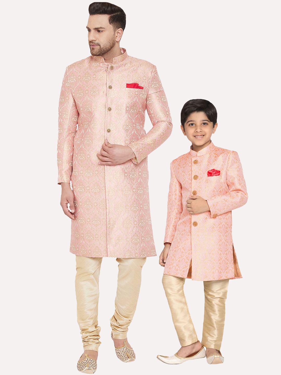 

VASTRAMAY Boys Woven-Design Sherwani Set, Pink