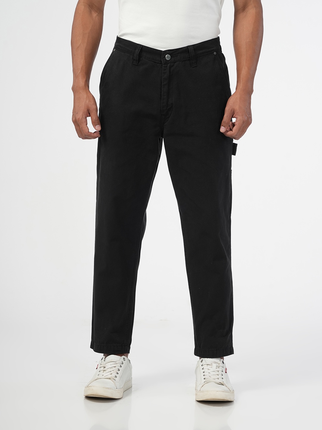 

NoBiY Men Mid-Rise Pure Cotton Regular Trouser, Black