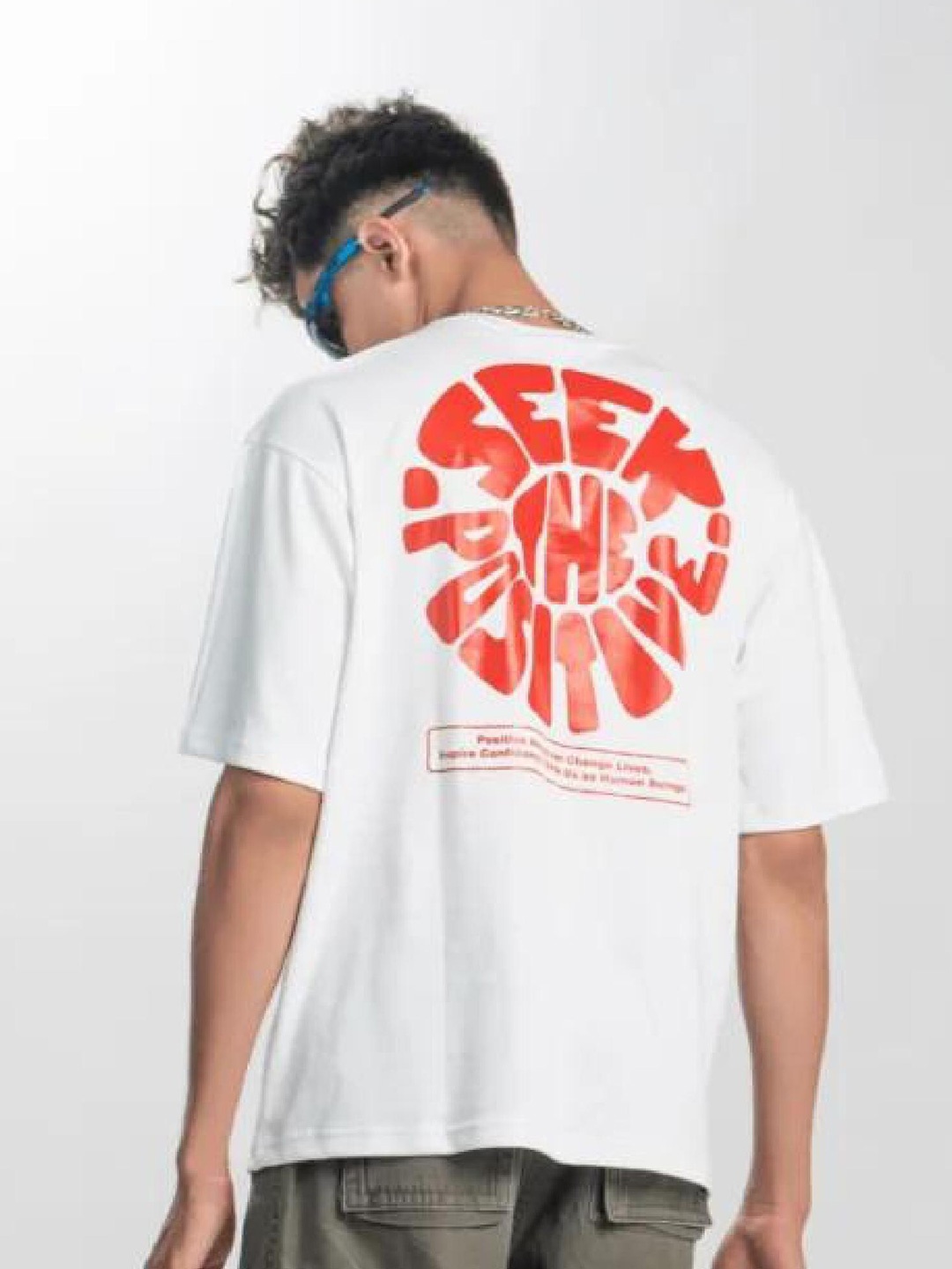 

Main Character India Typography Printed Cotton Oversized T-shirt, White