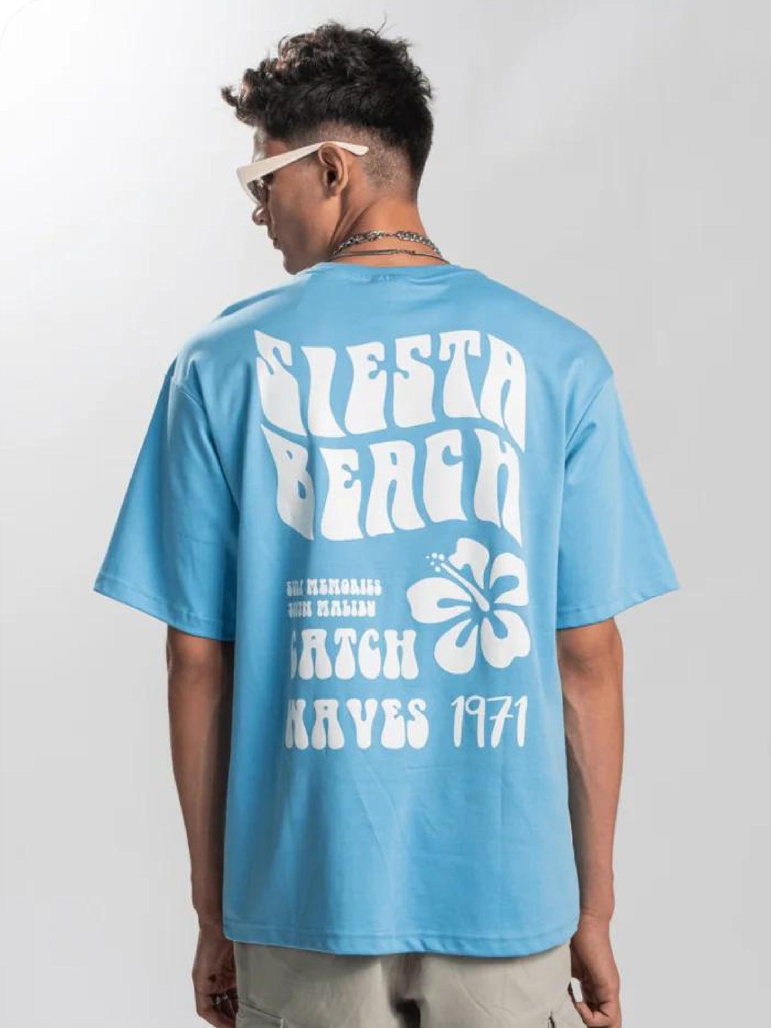 

Main Character India Typography Printed Cotton Oversized T-shirt, Turquoise blue
