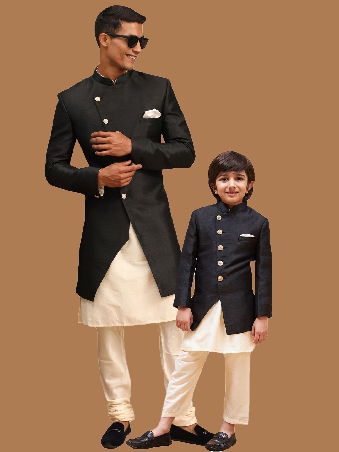 

VASTRAMAY Mandarin Collar Slim Fit Sherwani, Black