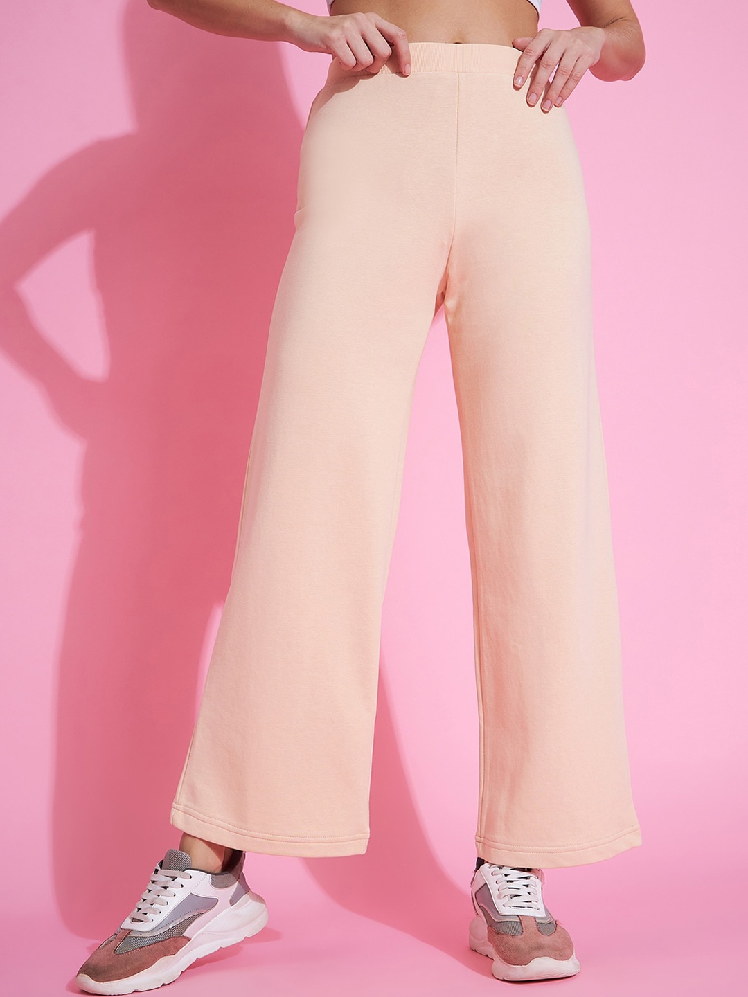 

98 Degree North Women Straight Fit Mid-Rise Fleece Bootcut Trousers, Peach