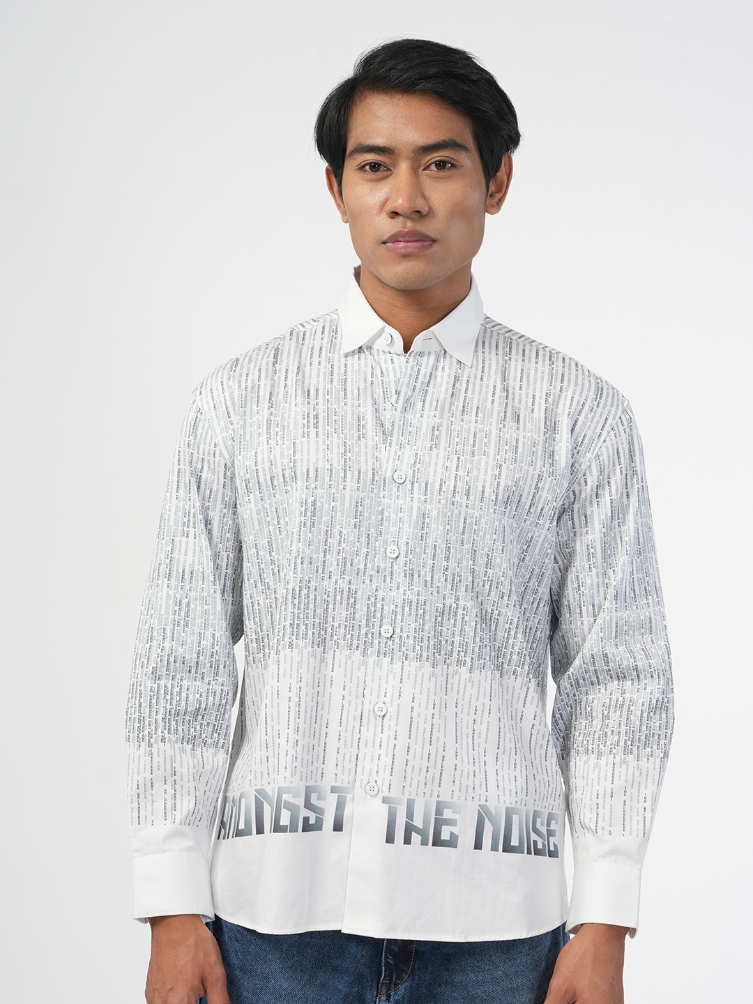 

NoBiY Typography Printed Pure Cotton Casual Shirt, White
