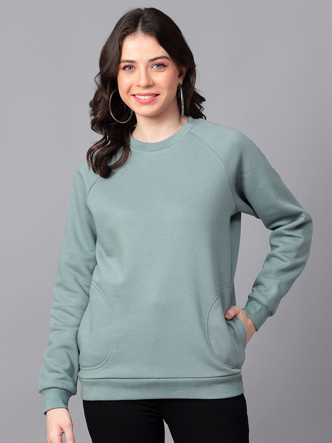 

Hencemade Crew Neck Raglan Sleeves Therma-Fit Fleece Pullover, Blue
