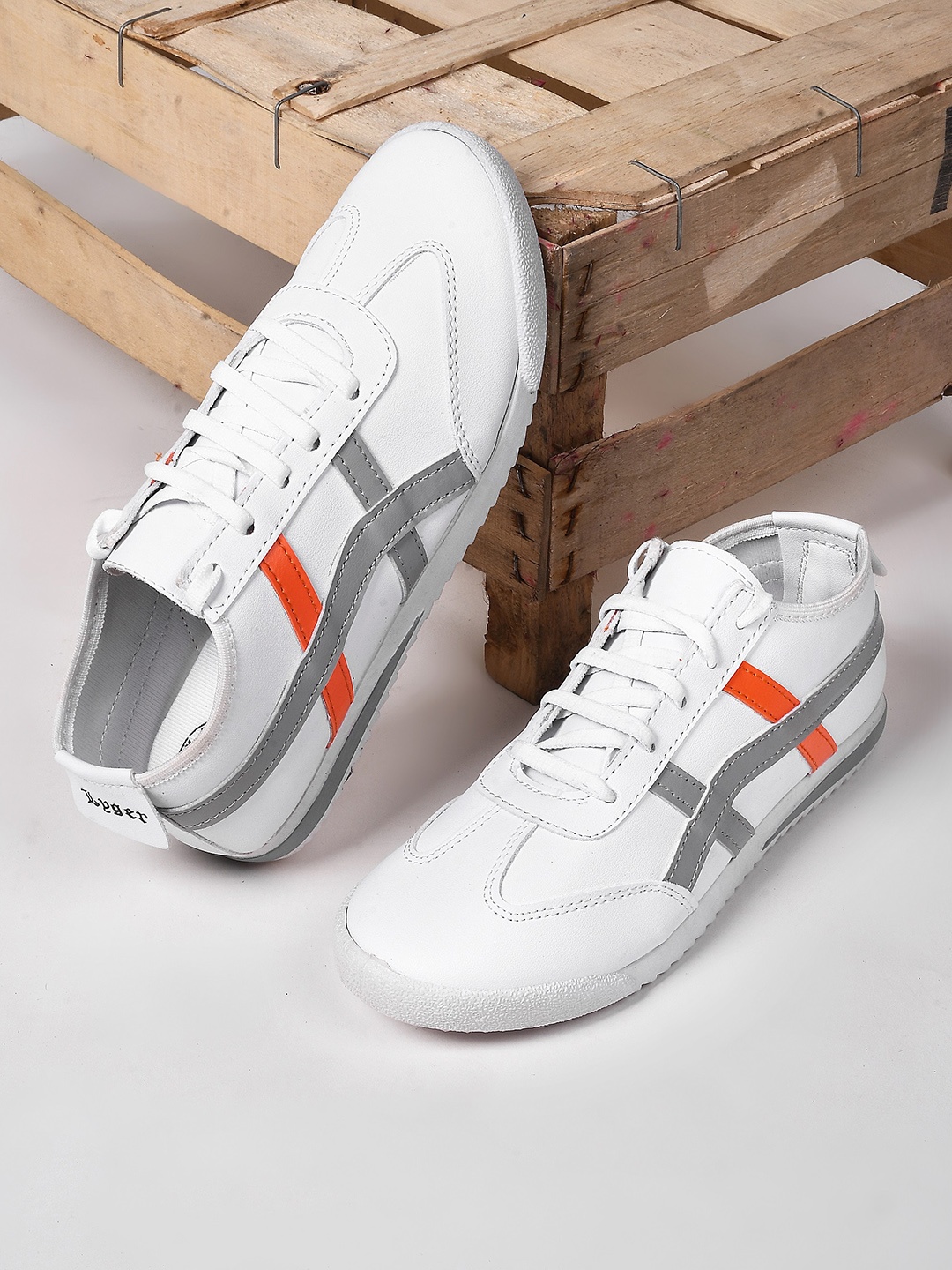 

Try Me Men Striped Lightweight Memory Foam Insole Lace-Up Sneakers, White