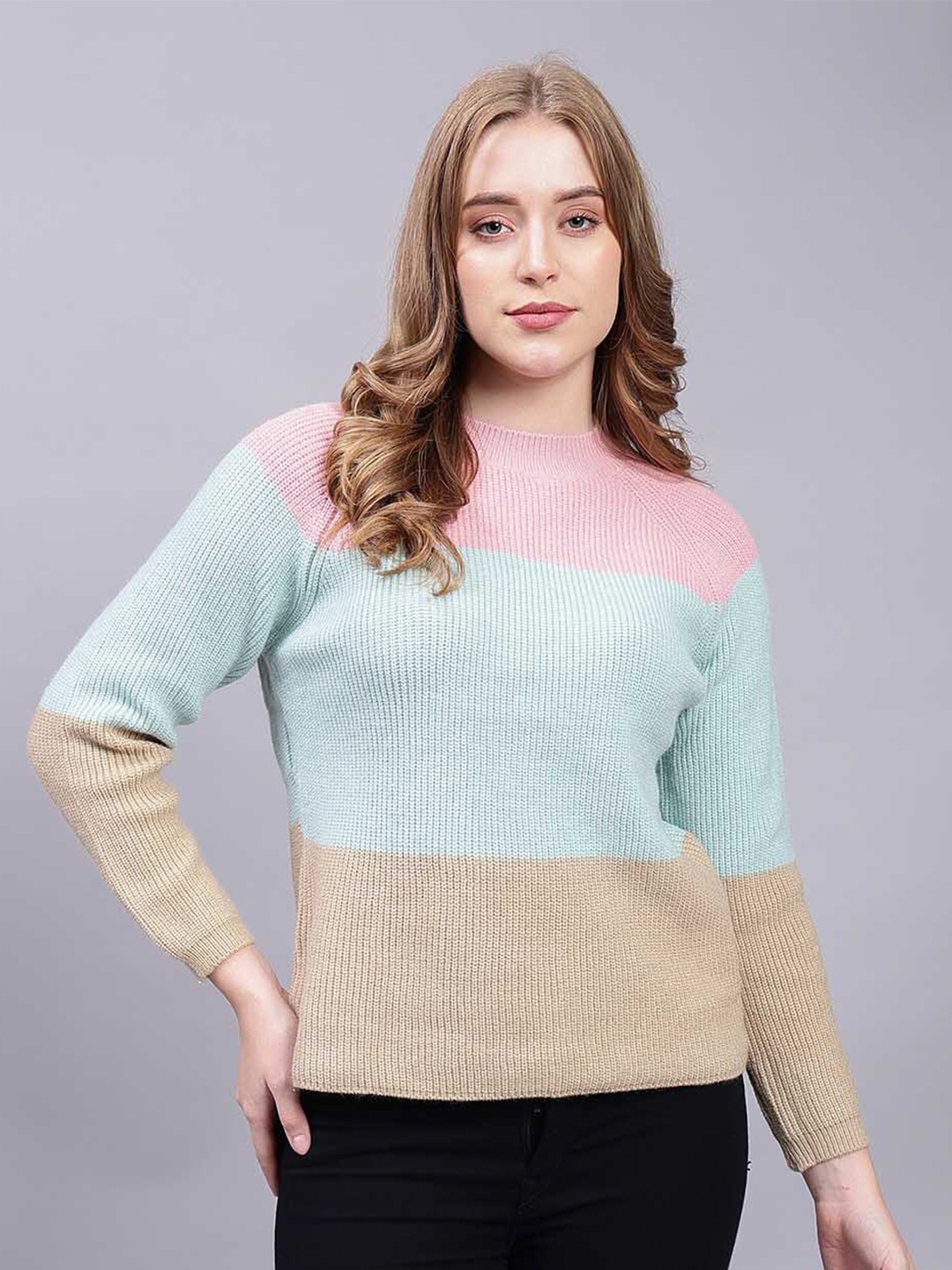 

Steele Colourblocked Pure Woollen Pullover, Blue