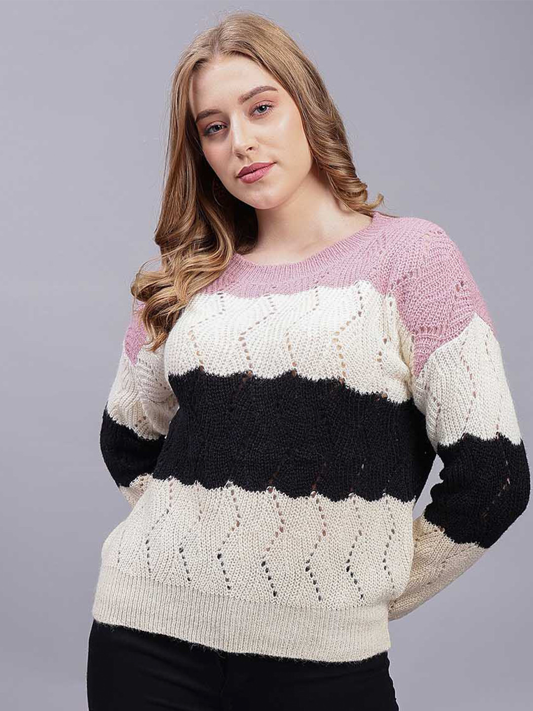 

Steele Open Knit Self Design Woollen Pullover, Purple