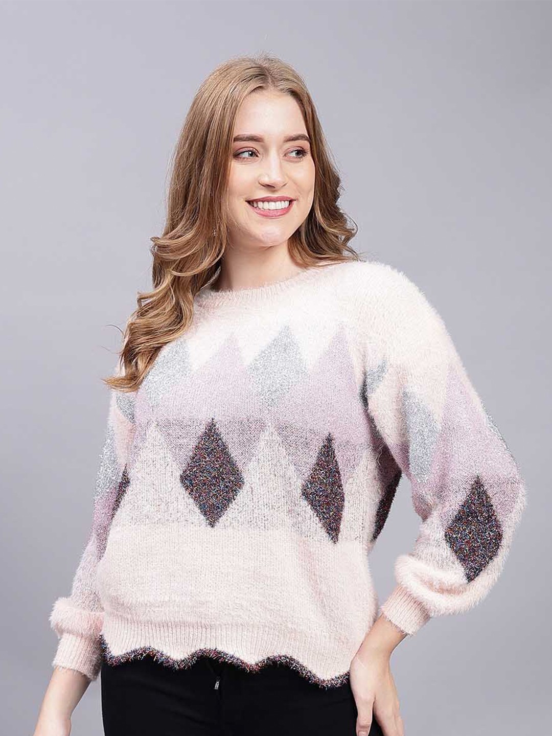 

Steele Argyle Woollen Longline Pullover, Beige