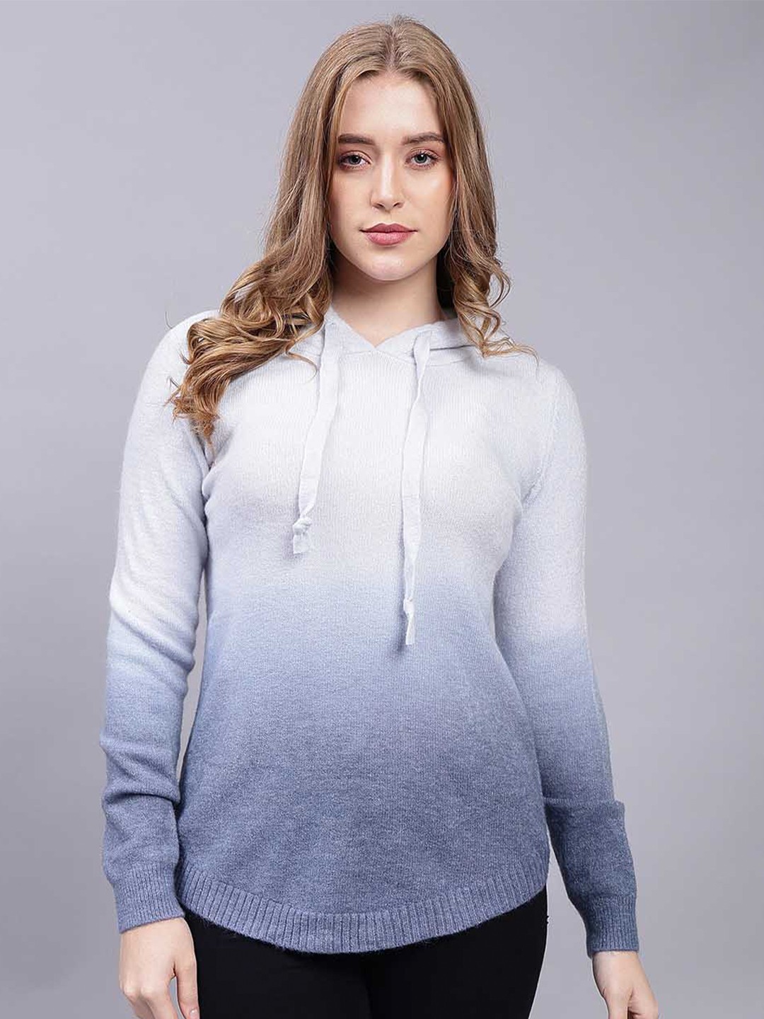 

Steele Ombre Hooded Woollen Pullover, Blue