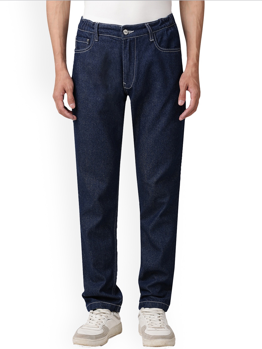 

NoBiY Men Clean Look Pure Cotton Jeans, Navy blue