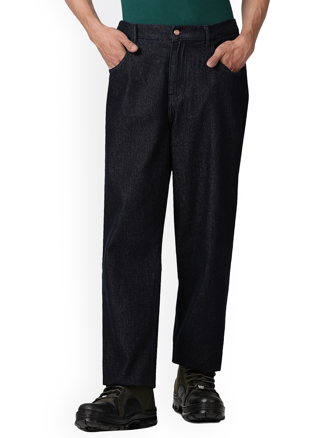 

NoBiY Men Wide Leg Mid Rise Cotton Jeans, Navy blue