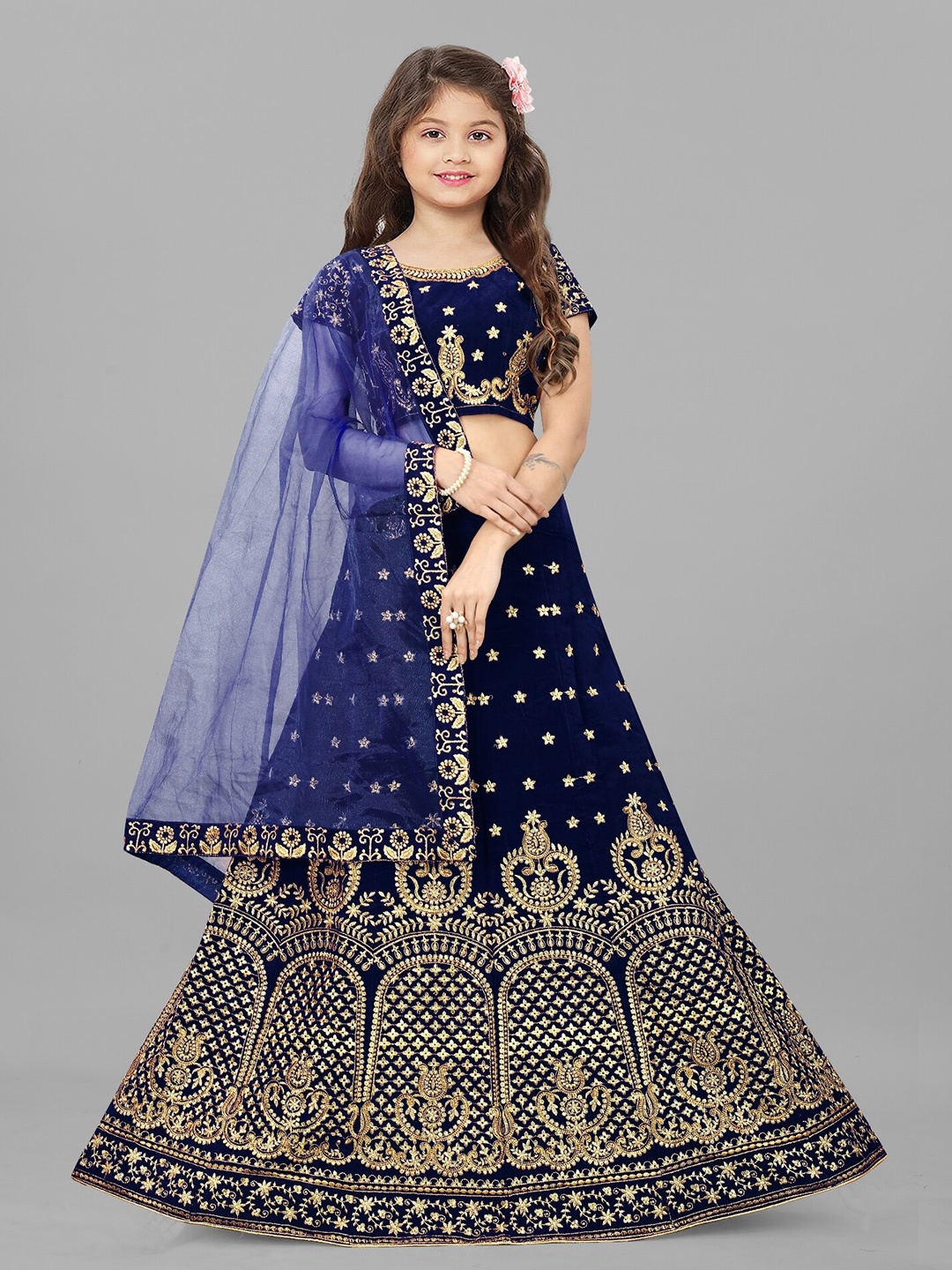 

BAESD Girls Embroidered Semi-Stitched Lehenga & Unstitched Blouse With Dupatta, Blue