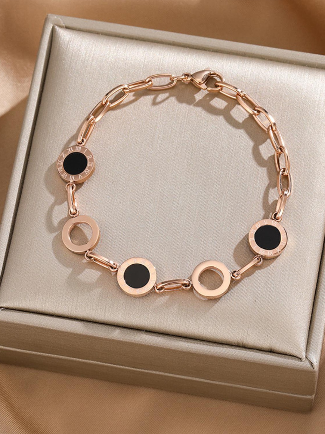 

MYKI Stainless Steel Cubic Zirconia Rose Gold-Plated Link Bracelet