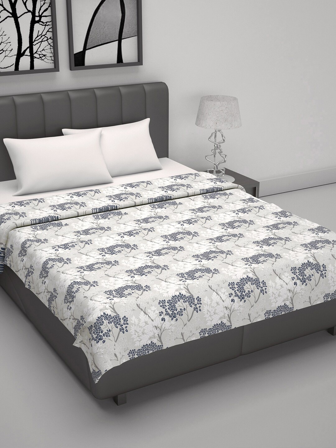 

Divine Casa Blue Floral AC Room 120 GSM Double Bed Dohar