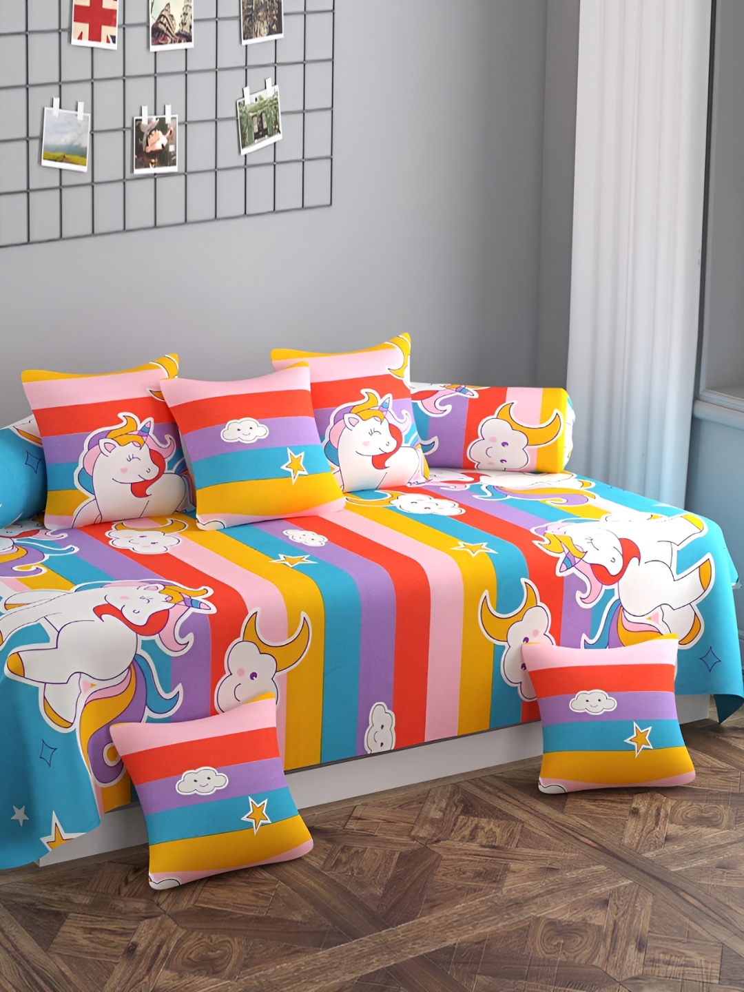 

DECOR VATIKA Blue 8 Pieces Cartoon Characters Diwan Set