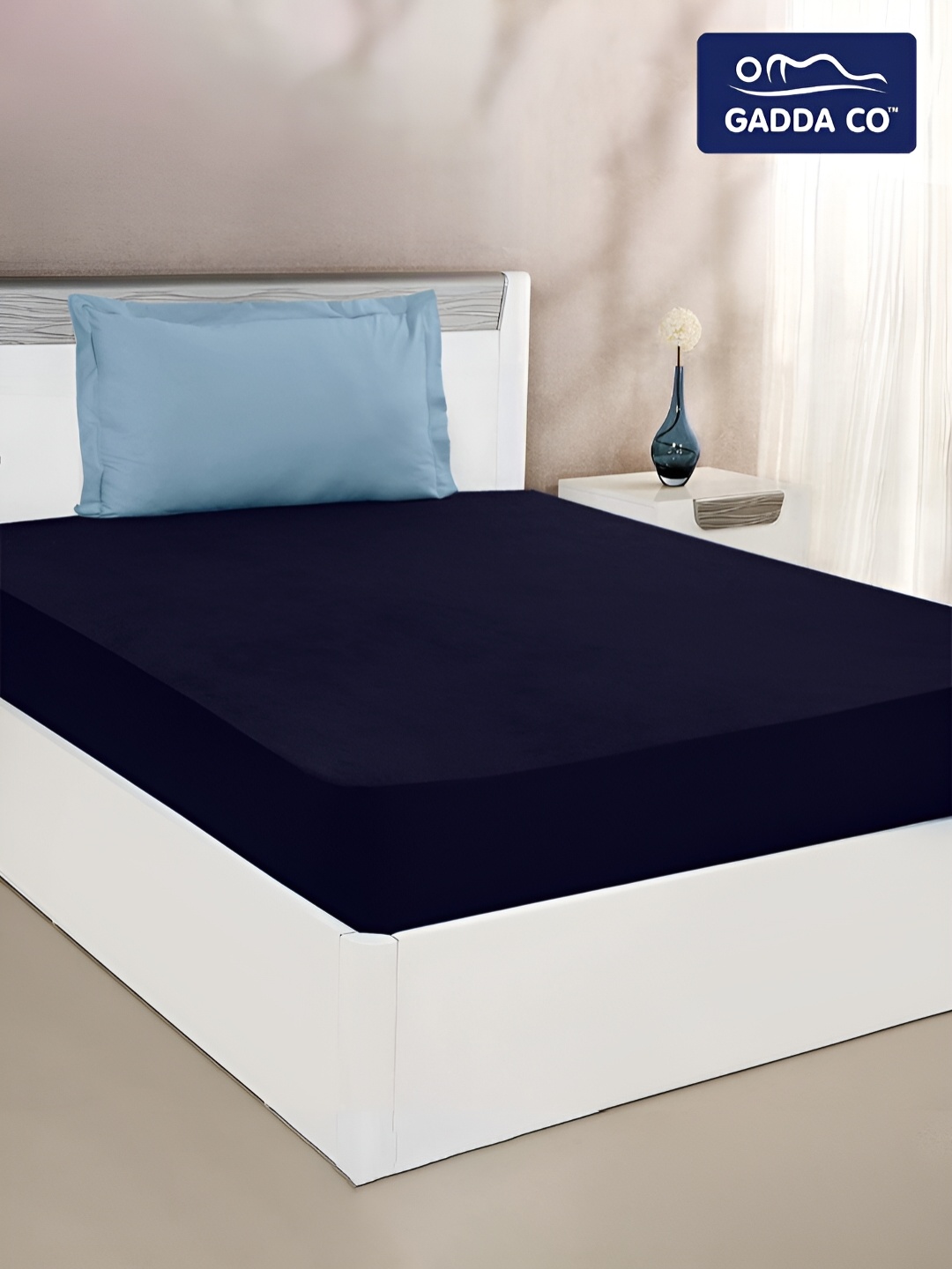 

GADDA CO Blue Cotton Fitted Twin Size Water Resistant Mattress Protector, Navy blue