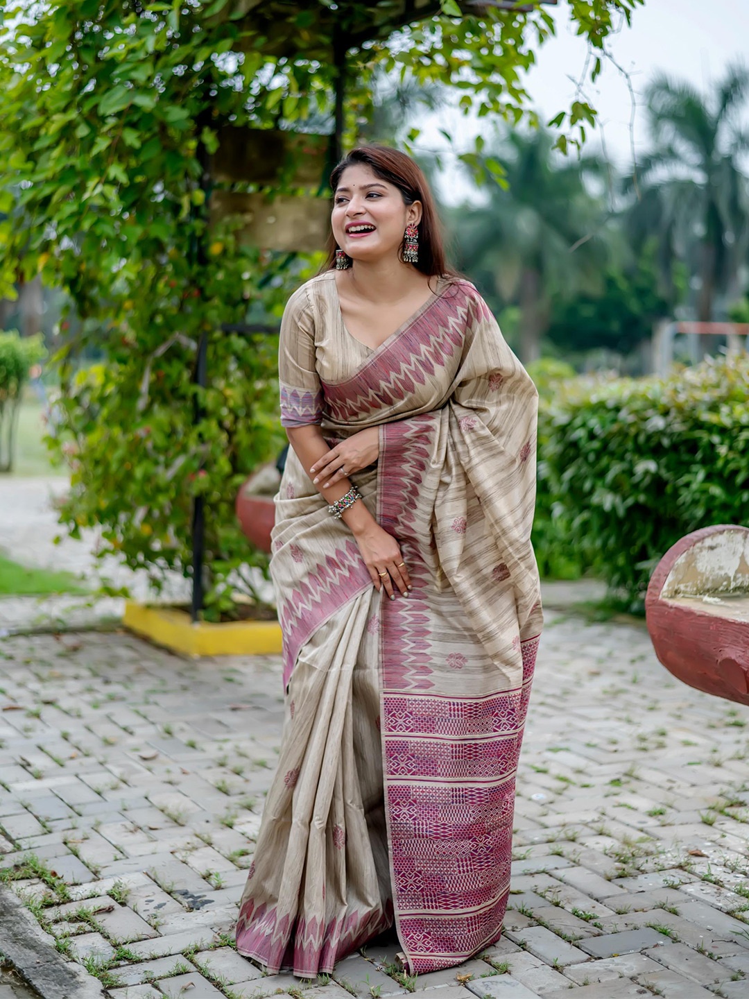 

VISHNU WEAVES Ethnic Woven Design Jute Silk Tussar Saree, Mauve