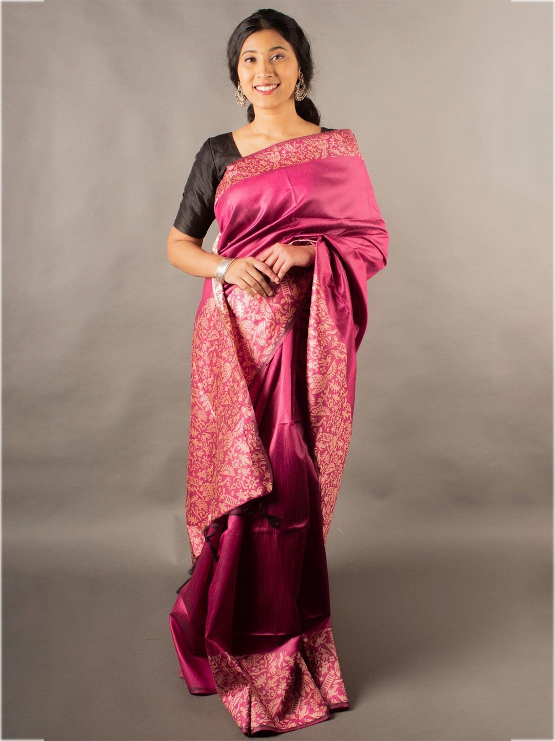 

VISHNU WEAVES Embellished Zari Bhagalpuri Saree, Pink