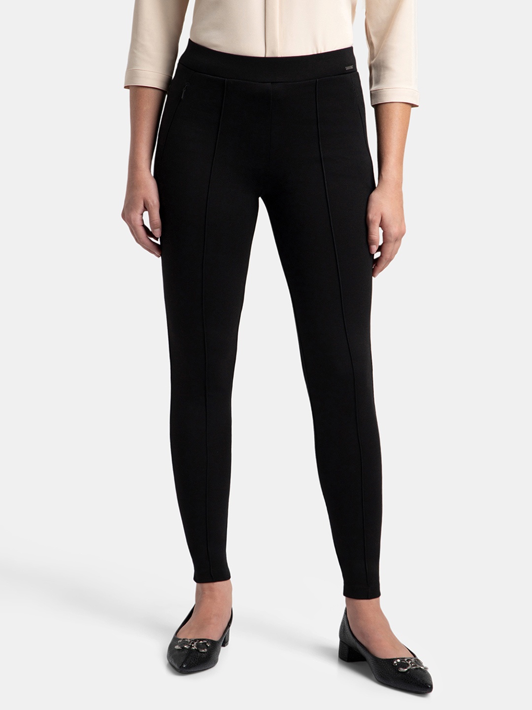 

Jockey Stretch Treggings with Side Zipper Pockets-IW05, Black