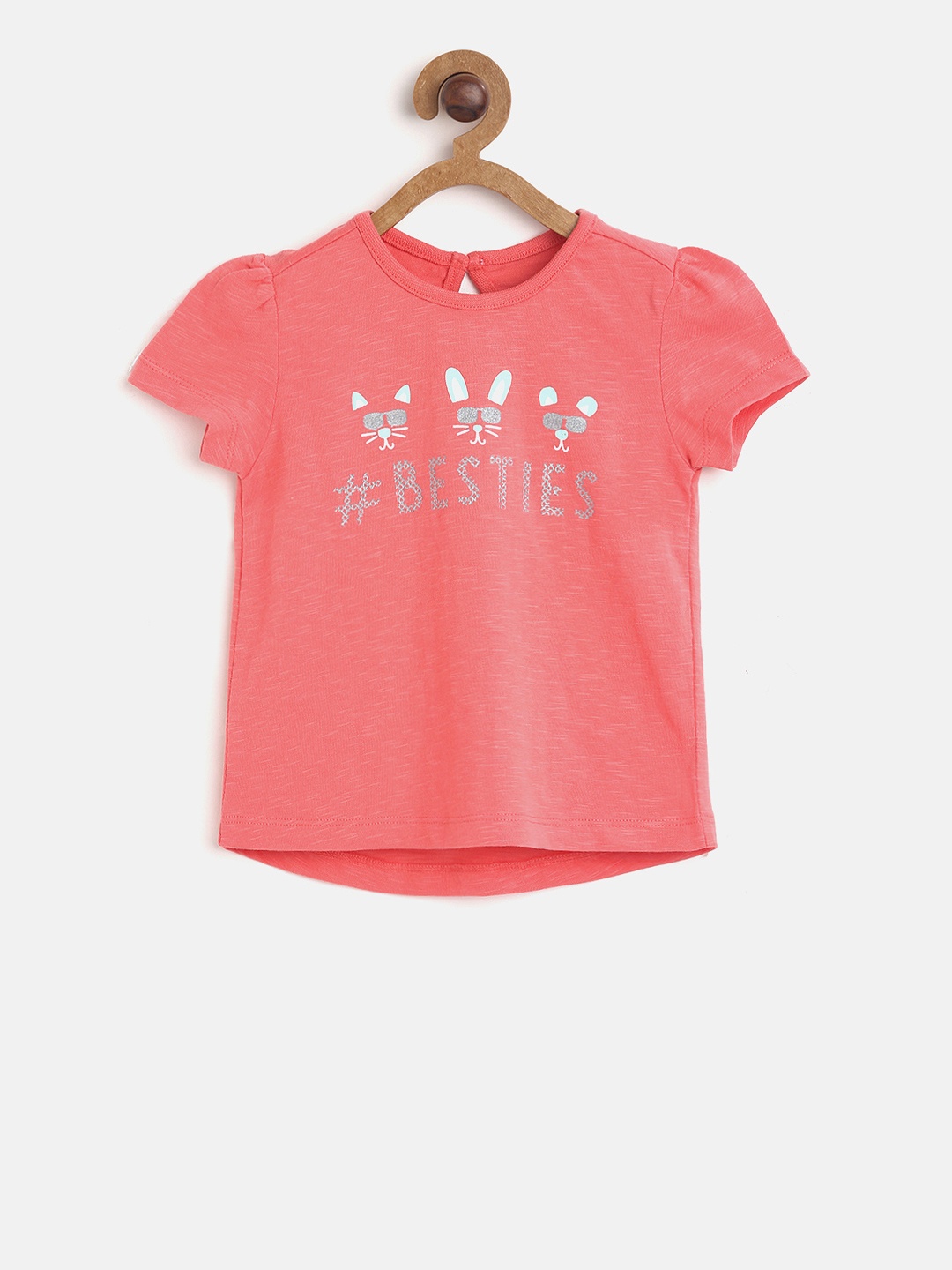 

MINI KLUB Girls Coral Printed Round Neck T-shirt