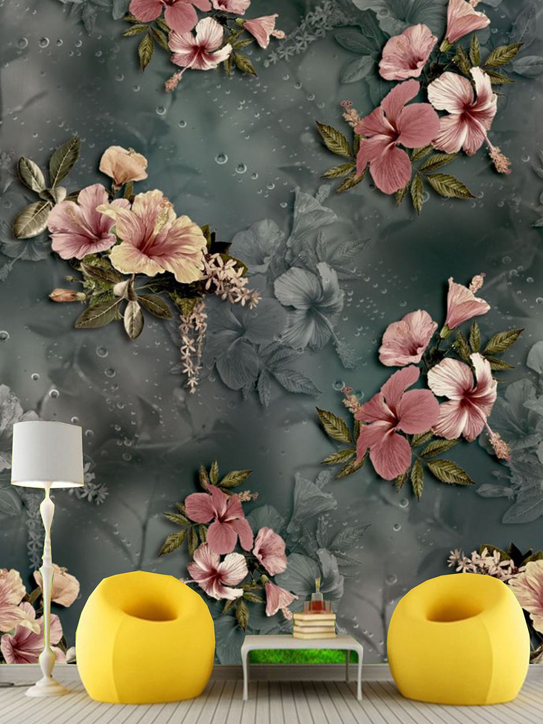 

KSHIRSA Green and Pink Floral Printed Self Adhesive Removable Waterproof Wallpaper