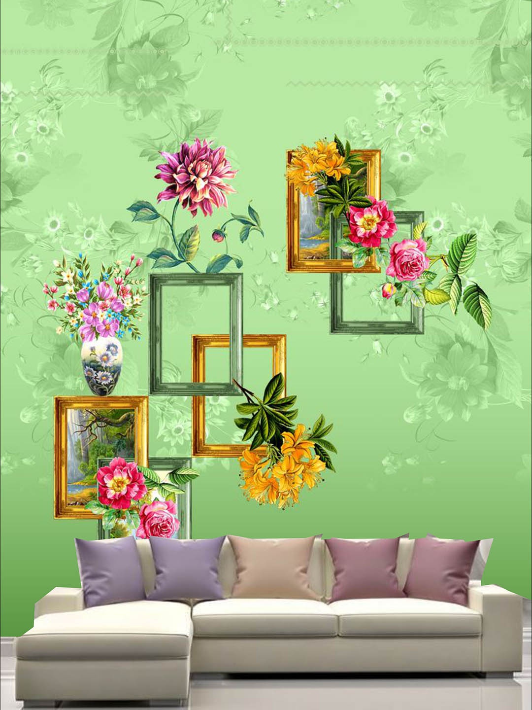 

KSHIRSA Wallpaper Green Floral Printed Self Adhesive Removable Waterproof Wallpaper