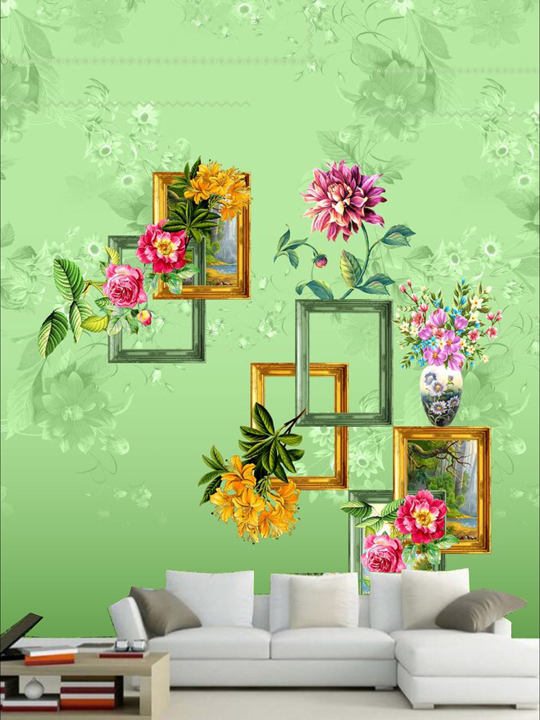 

KSHIRSA Green Floral-Printed Self Adhesive Waterproof Wallpaper