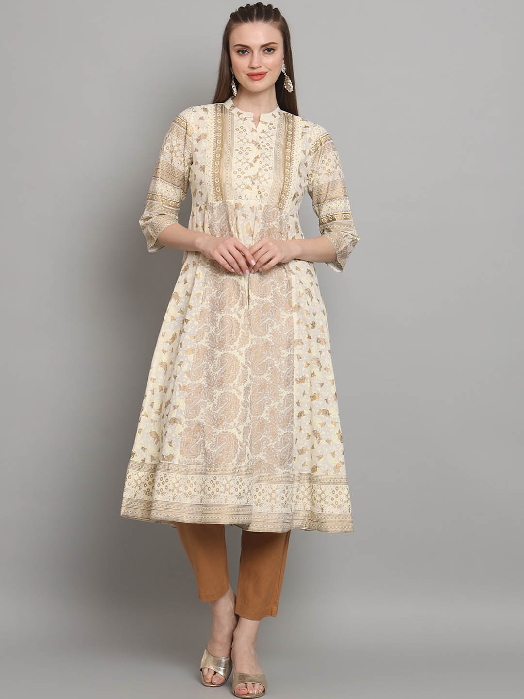 

all about you Women Off White Ethnic Motifs Printed Empire A-Line Cotton Kurta