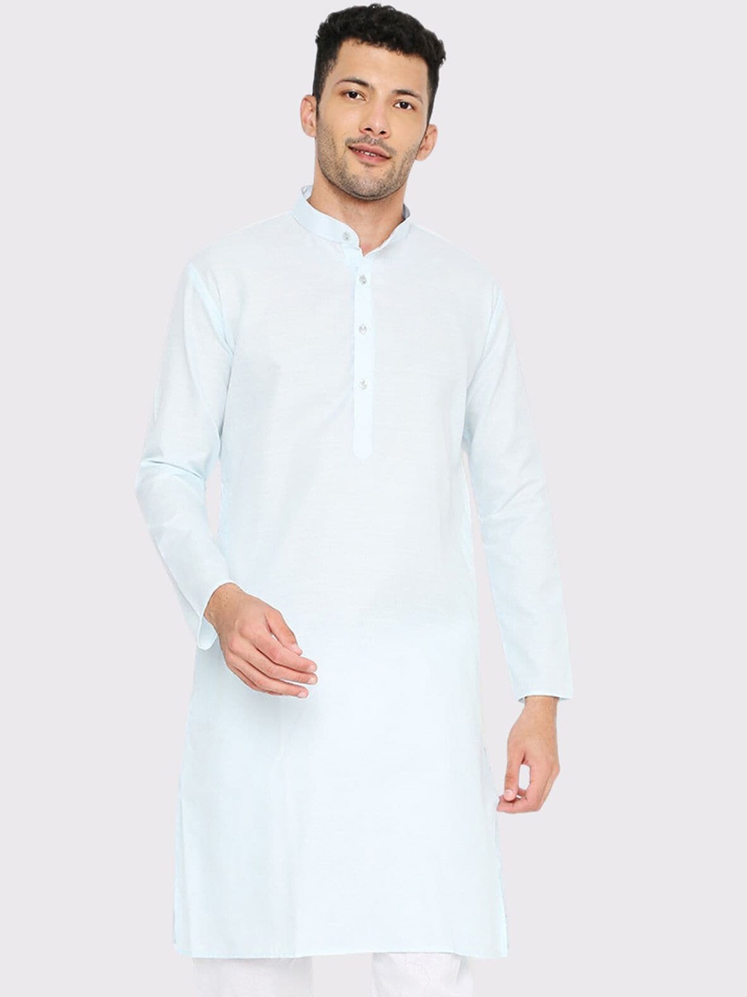 

Maharaja Mandarin Collar Long Sleeves Straight Kurta, Blue