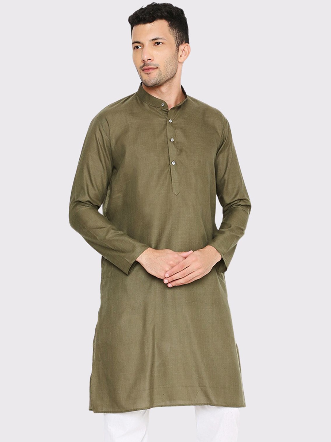 

Maharaja Band Collar Straight Kurta, Green
