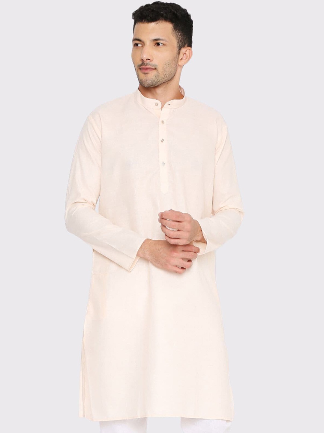 

Maharaja Mandarin Collar Long Sleeves Straight Kurta, Peach