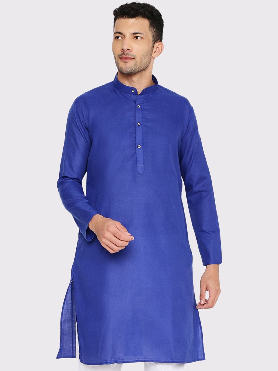 

Maharaja Band Collar Regular Fit Kurta, Navy blue