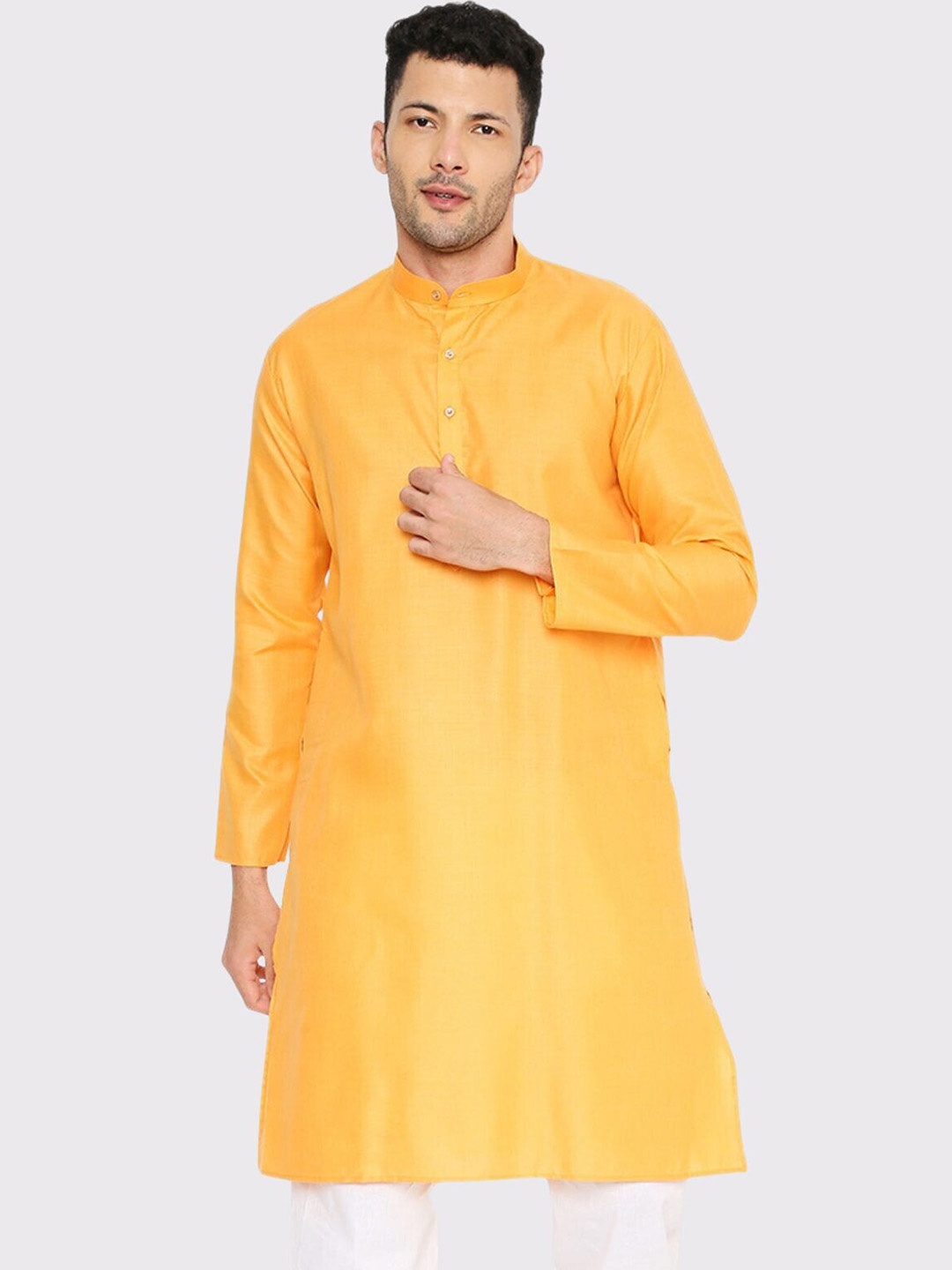 

Maharaja Band Collar Straight Kurta, Yellow