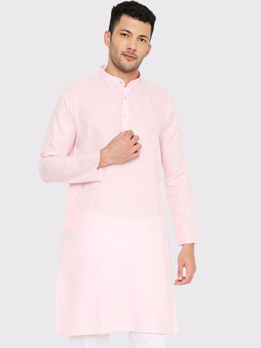 

Maharaja Band Collar Regular Fit Kurta, Pink