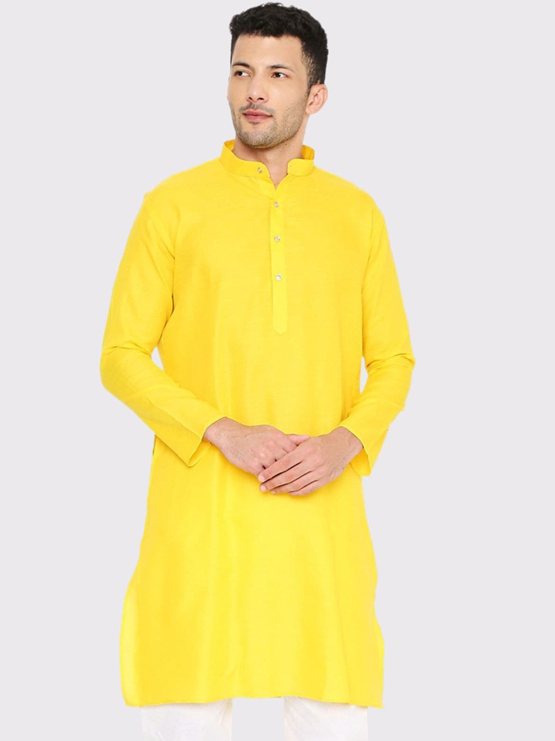 

Maharaja Mandarin Collar Long Sleeves Straight Kurta, Yellow