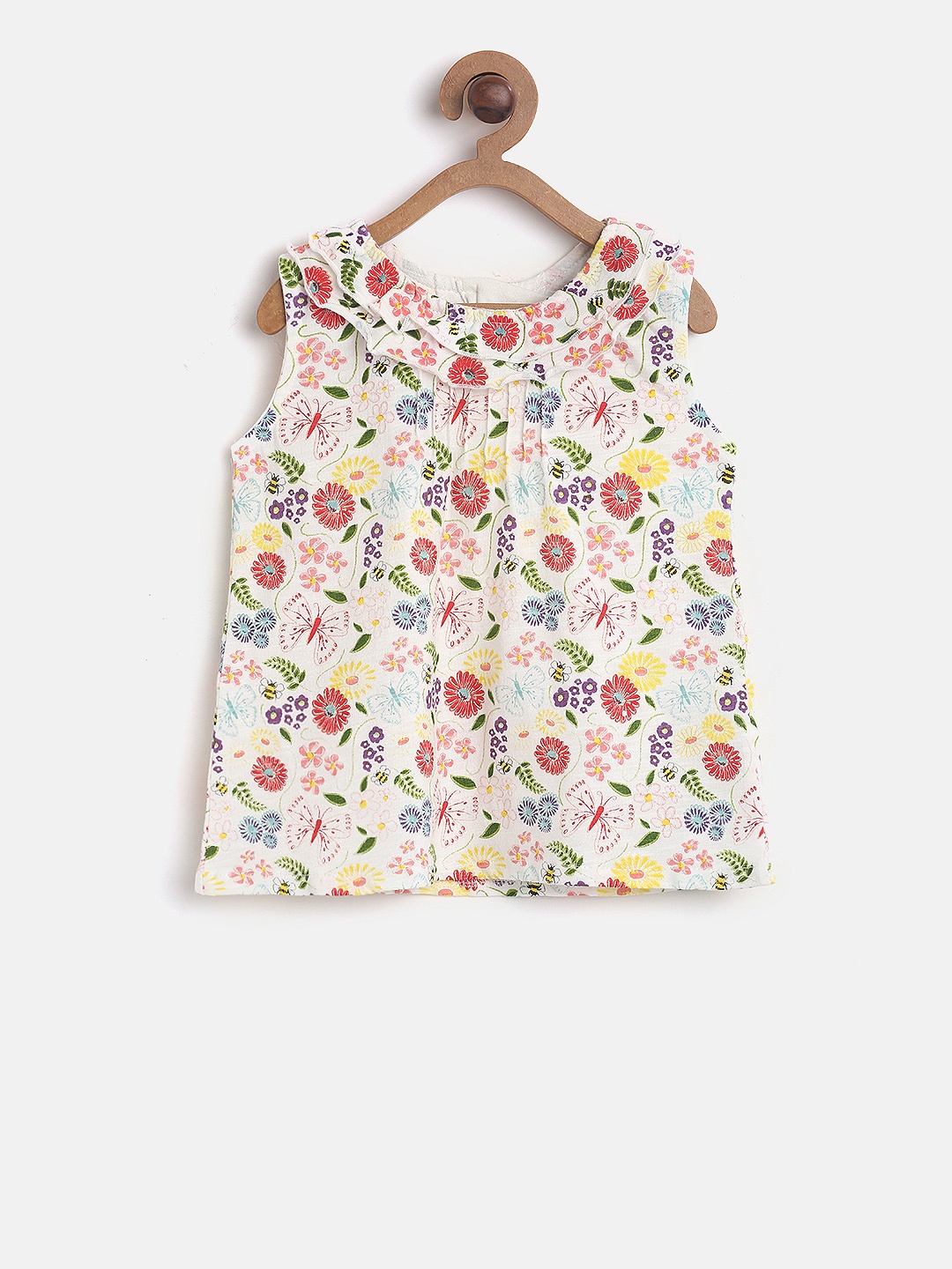 

MINI KLUB Girls Off-White Printed Round Neck T-shirt