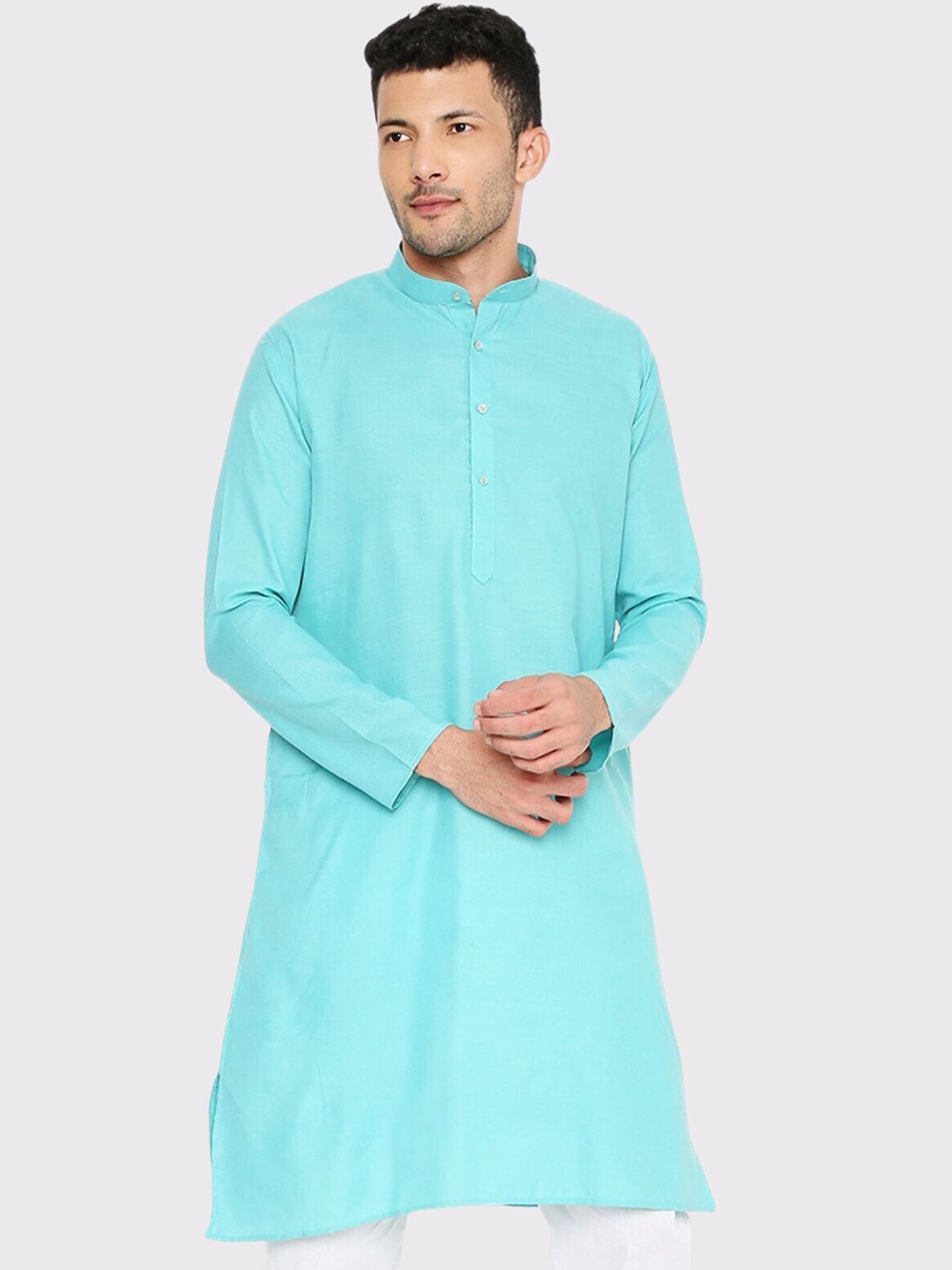 

Maharaja Mandarin Collar Long Sleeves Straight Kurta, Turquoise blue