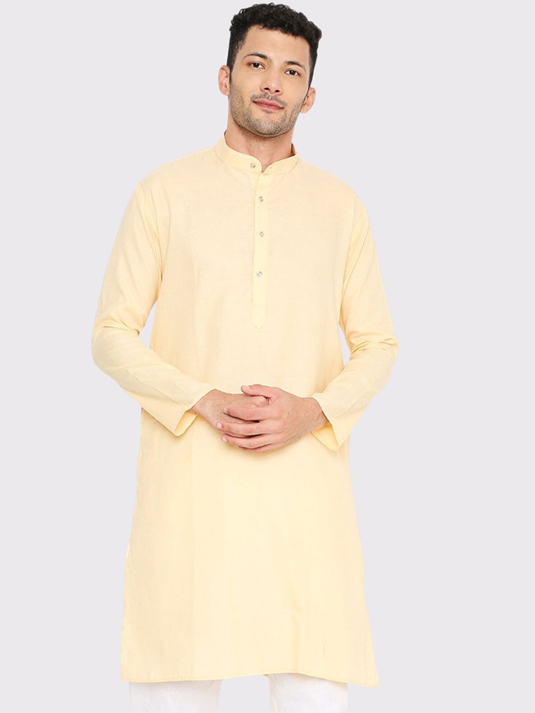 

Maharaja Band Collar Regular Fit Kurta, Yellow