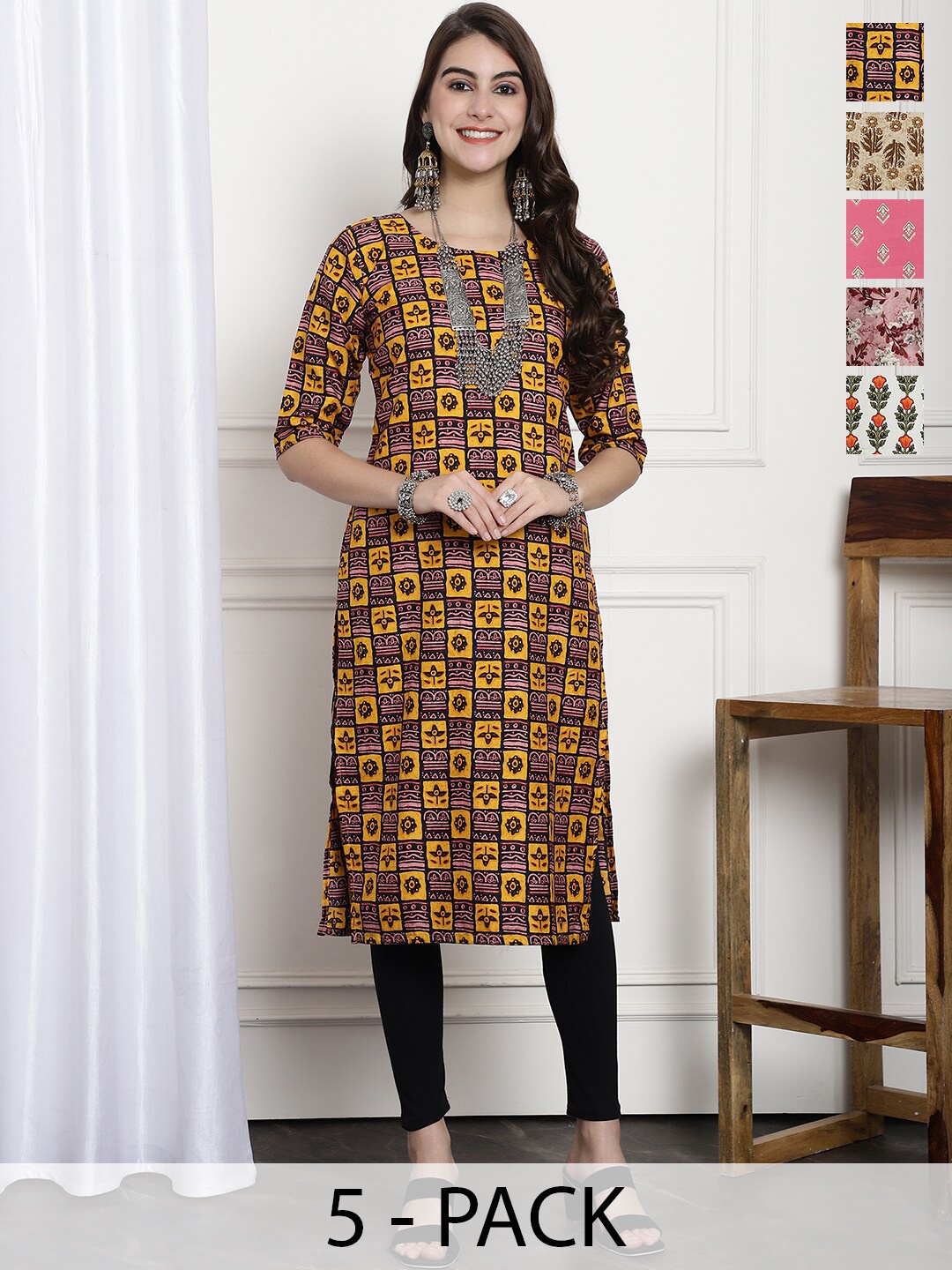 

7Threads Selection Of 5 Ethnic Motifs Printed Kurta, Yellow