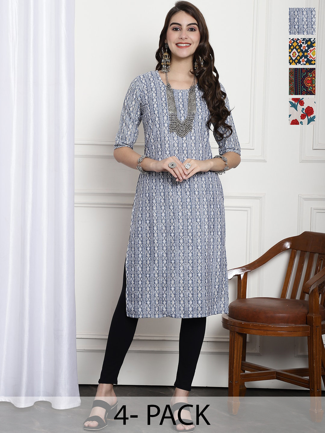 

7Threads Women Multicoloured Ethnic Motifs Printed Summer Sheers Crepe Kurta, Multi
