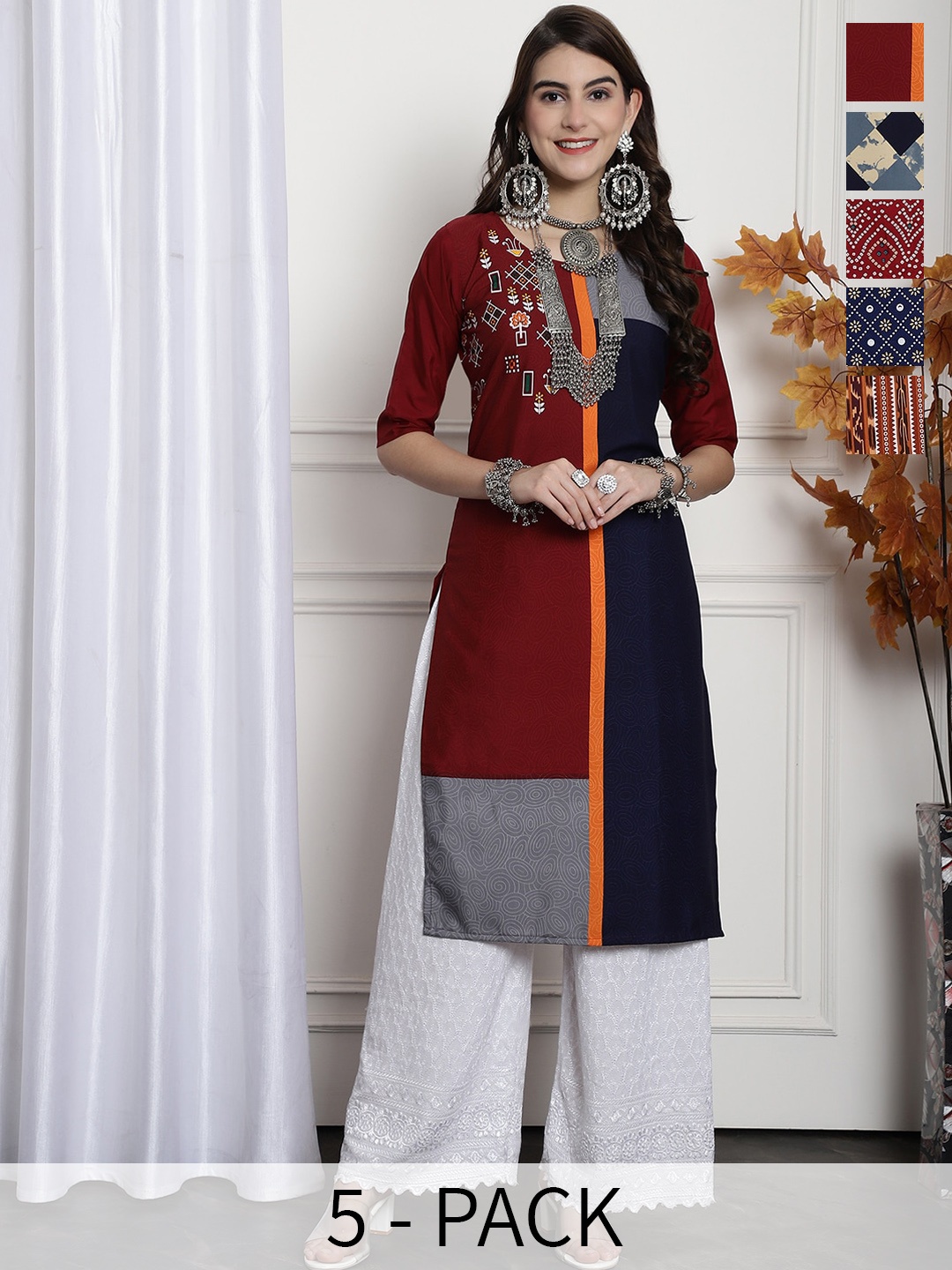 

7Threads Selection Of 5 Ethnic Motifs Printed Kurta, Red