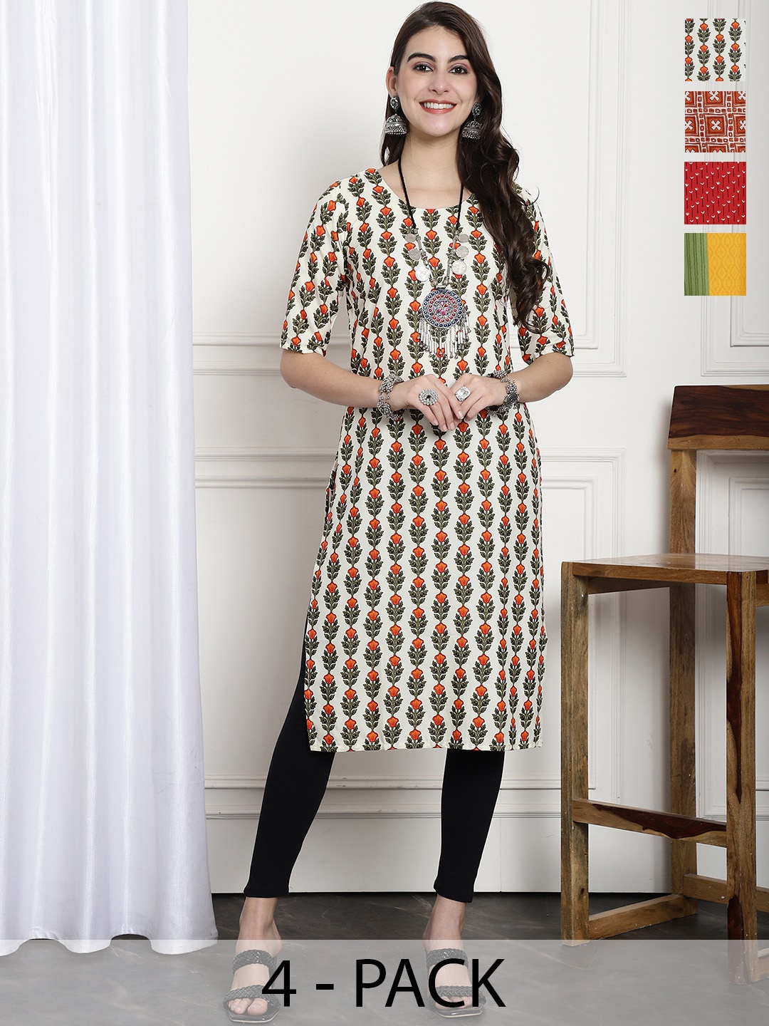 

7Threads Women Multicoloured Ethnic Motifs Printed Summer Sheers Crepe Kurta, Multi