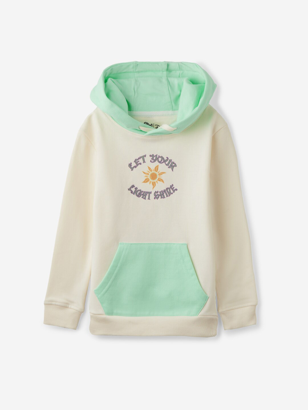 

The Souled Store Girls White & Green Typography Printed Hooded Pure Cotton Sweatshirt