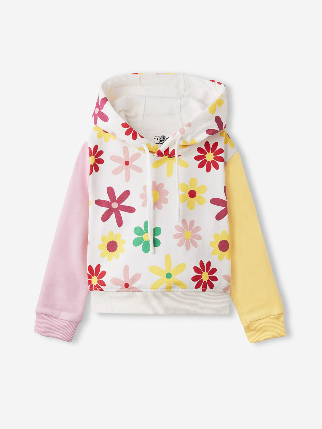 

The Souled Store Girls Floral Printed Hooded Neck Long Sleeve Cotton Pullover Sweatshirt, White