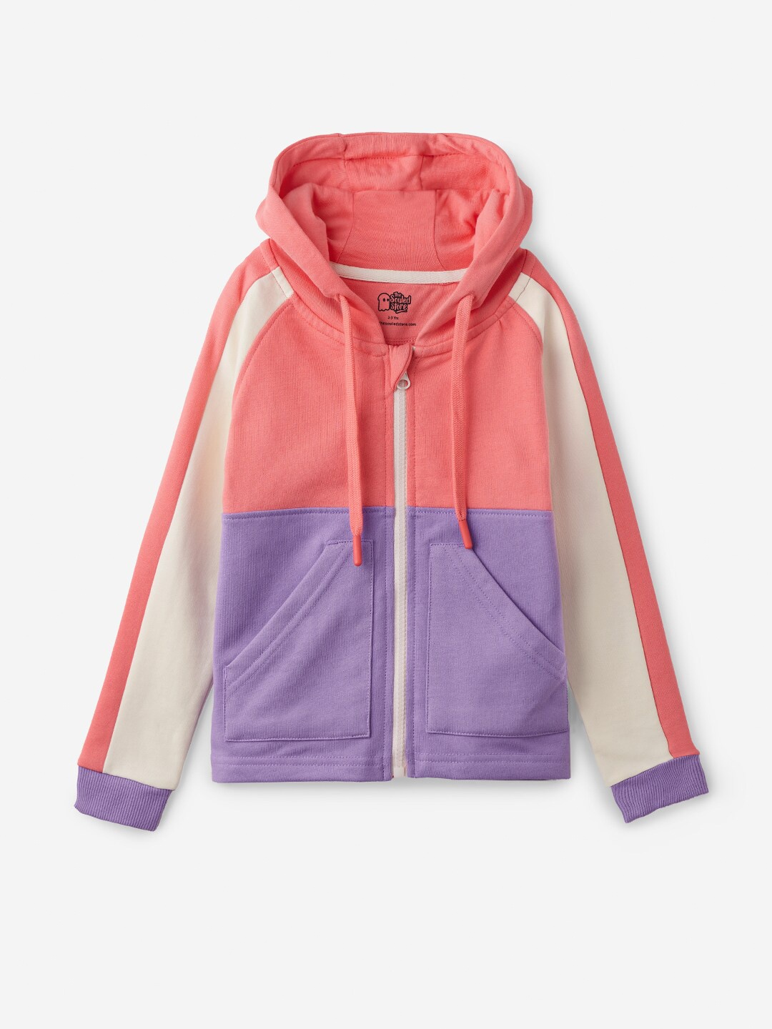 

The Souled Store Girls Pink & Purple Colourblocked Hooded Pure Cotton Sweatshirt