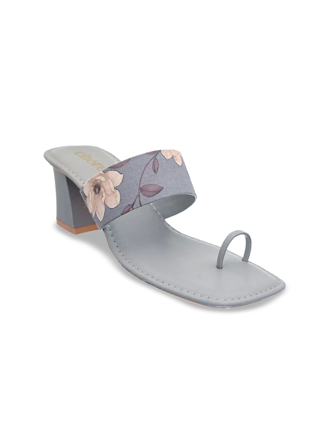 

Chere Floral Printed One Toe Block Heels, Grey